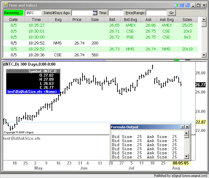 Actual Bid/ask size eSignal Trading Forum Discussion on eSignal